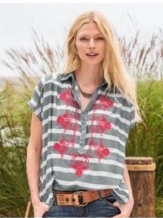 Sundance Tops - Sundance Cotton Striped Embroidered Pop Over Top- Size Large